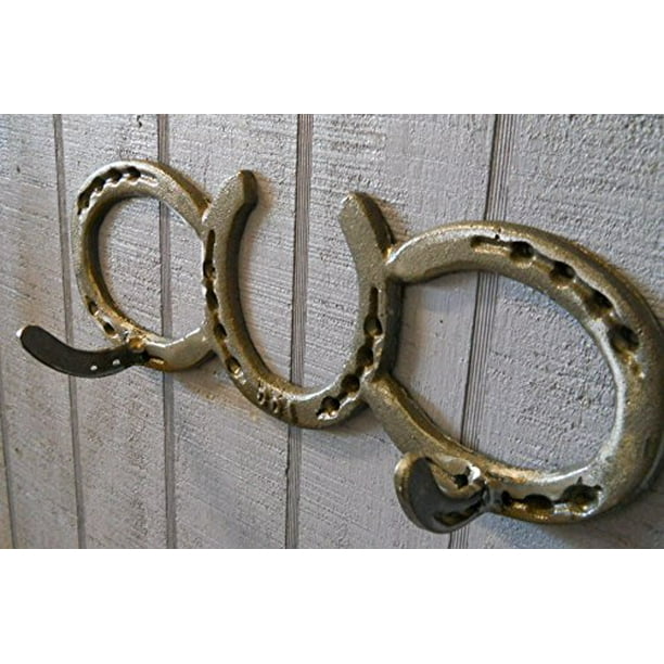 Cast Iron Triple Horseshoe Coat Hook Wall Mount Western Decor